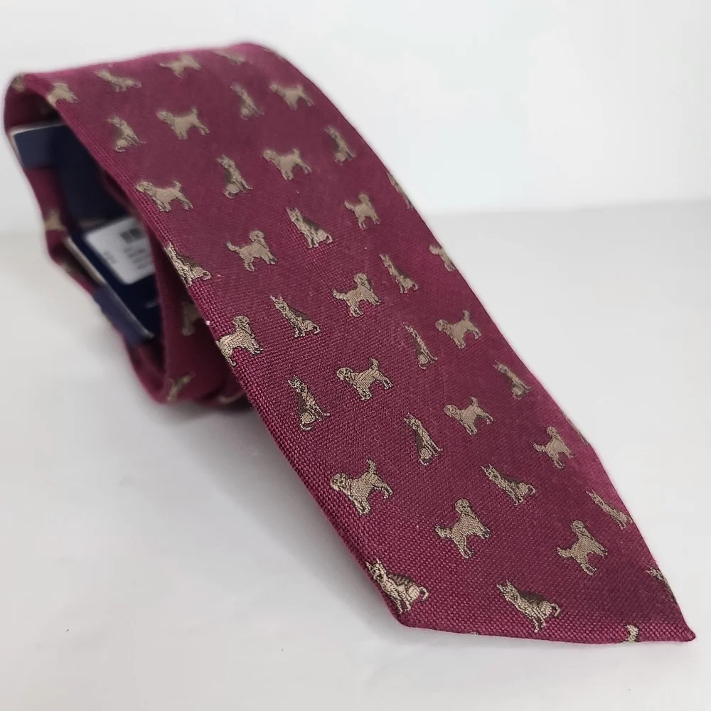 Stafford Red with Dogs Mens Neck Tie. New With Tags.